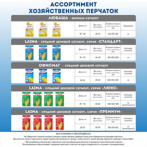 Перчатки МНОГОРАЗОВЫЕ латексные ОФИСМАГ, хлопчатобумажное напыление, размер 8-9, L (большой), желтые, вес 44 г, 604199